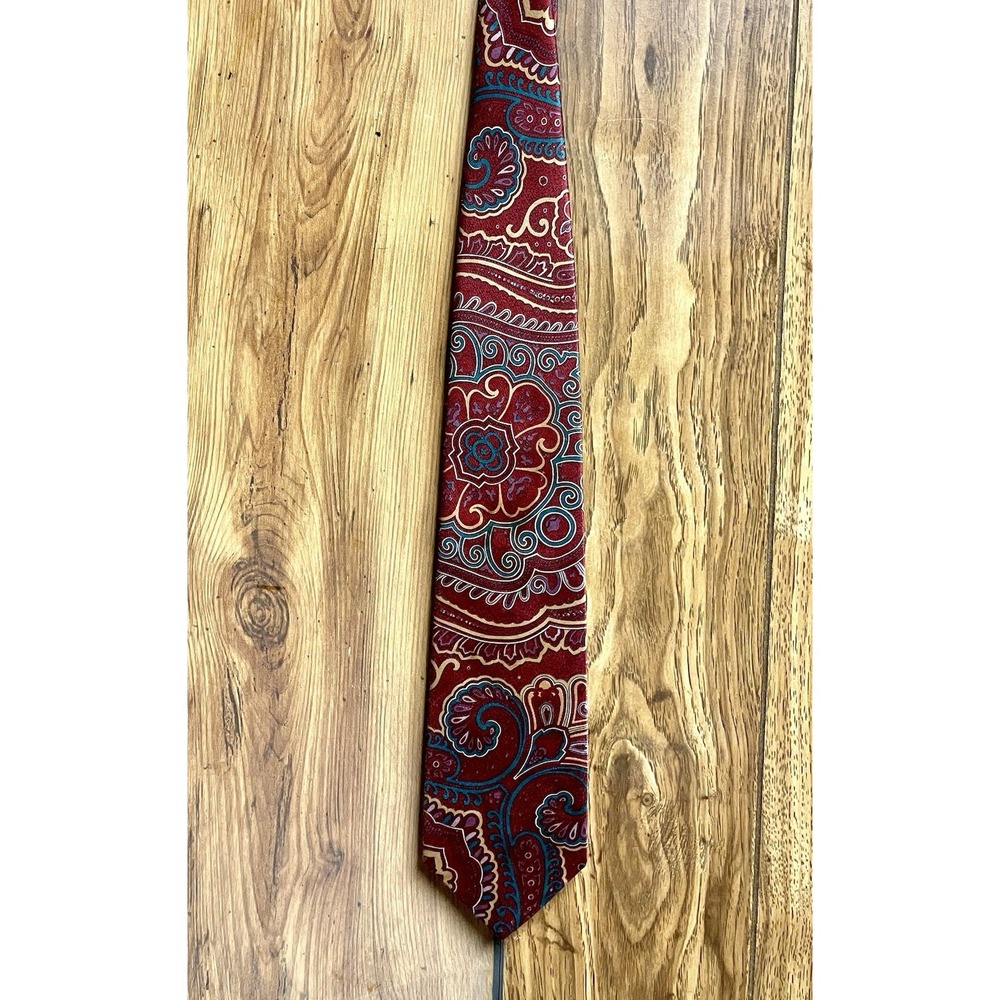 Vtg‎ Etienne Aigner Silk Tie Paisleys Maroon Blue Yellow Retro Preppy